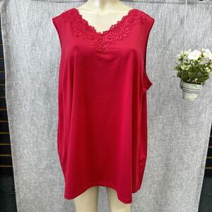 Catherines Red Lace Trim V-Neck Top Sleeveless Blouse Plus Size 2X 22/24W Knit